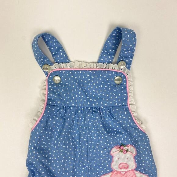 Vtg Kids Exchange Polka Dot Ballet Bear Overalls - Picture 2 of 9